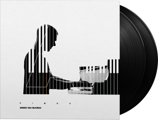 Albumhoes met silhouet van een man aan een piano, met de tekst PIANO en ARMIN VAN BUUREN.