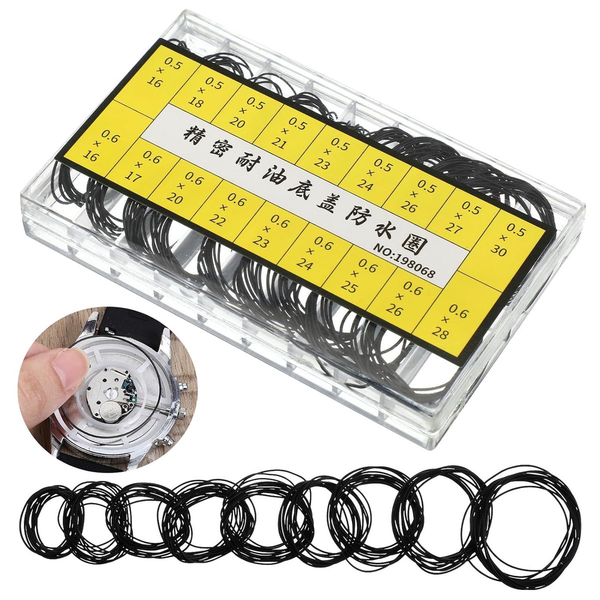 O-Ring set 200 stuks - diverse maten 0.5/0.6 - rubber afdichting - ideaal voor horlogemakers - SnelShoppen