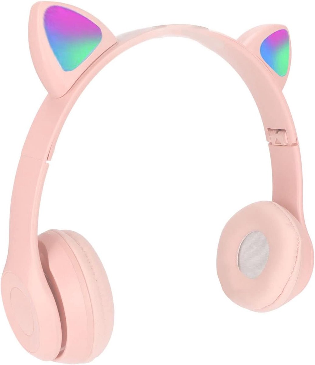 SnelShoppen - Draagbare Cat Ear Bluetooth Hoofdtelefoon met LED Licht, Vouwbaar Over-ear Hoofdtelefoon voor PC, Laptop, Smartphone, Tablet (Roze)