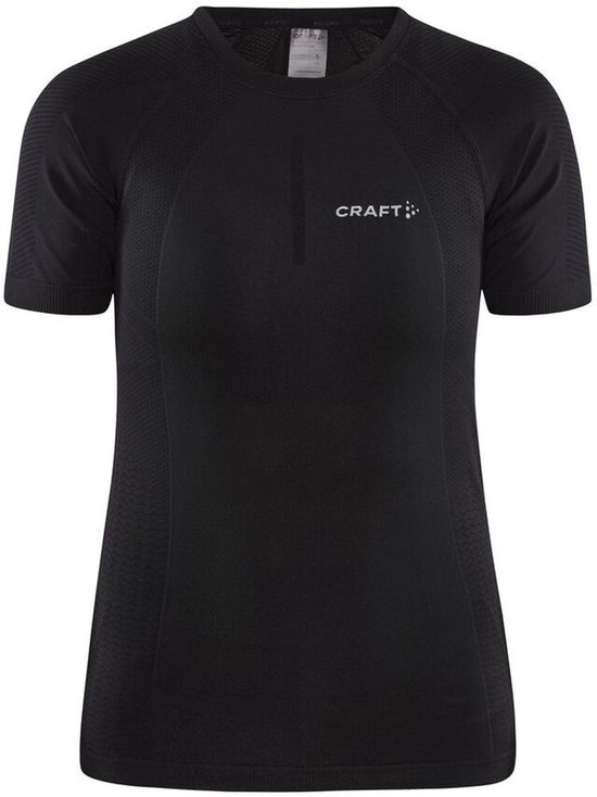Dames thermoshirt van Craft, zwart met korte mouwen en mesh-details.