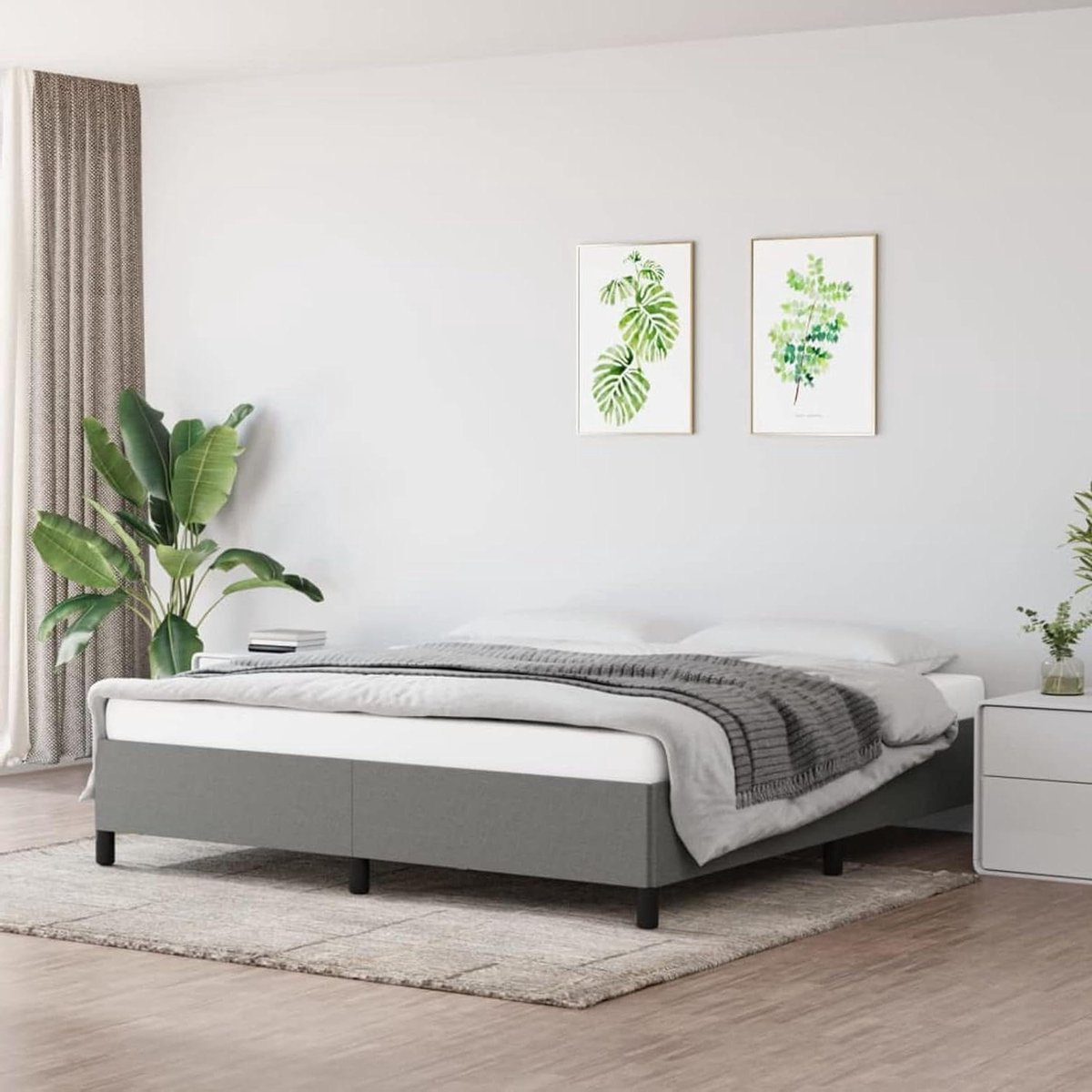 Bedframe Gestoffeerd - Stoffen Bed Frame - Slaapkamer Inrichten - Met Multiplex Latten - 180 x 200 cm - Donkergrijs