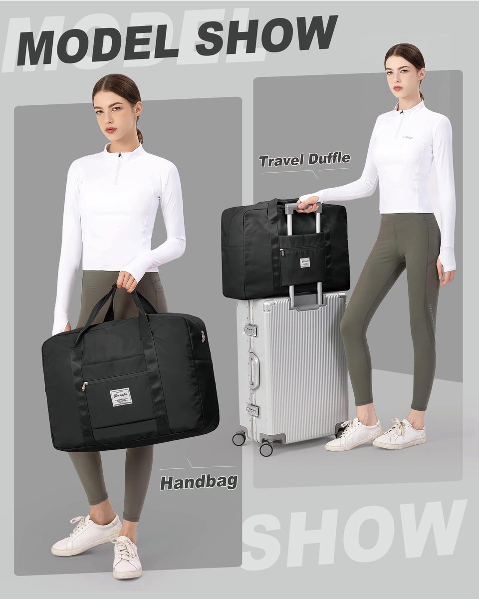 SnelShoppen - Lichtgewicht 40L Reisbagage - Opvouwbare Cabinebagage - Sporttas voor Reizen, Gym en Sport - Zwart, 45x36x20 cm, Ideaal voor EasyJet en