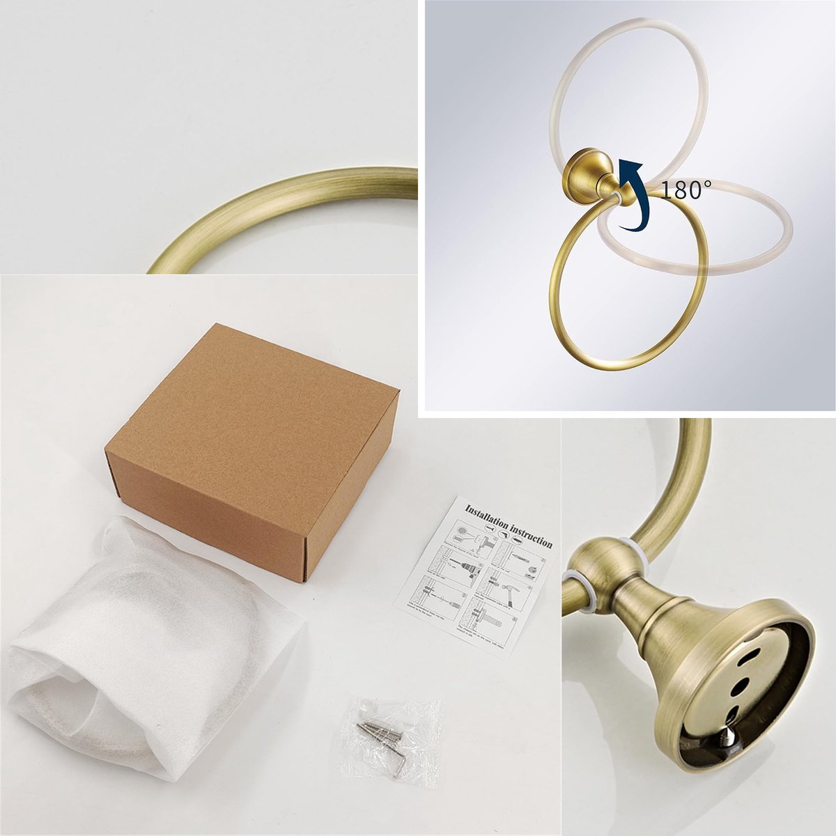 SnelShoppen - Ronde Handdoek Ring Antiek Koper Houder voor Badkamer en Keuken - Wandgemonteerde Handdoek Hanger - Geborsteld Koper - Stijlvol en Funct