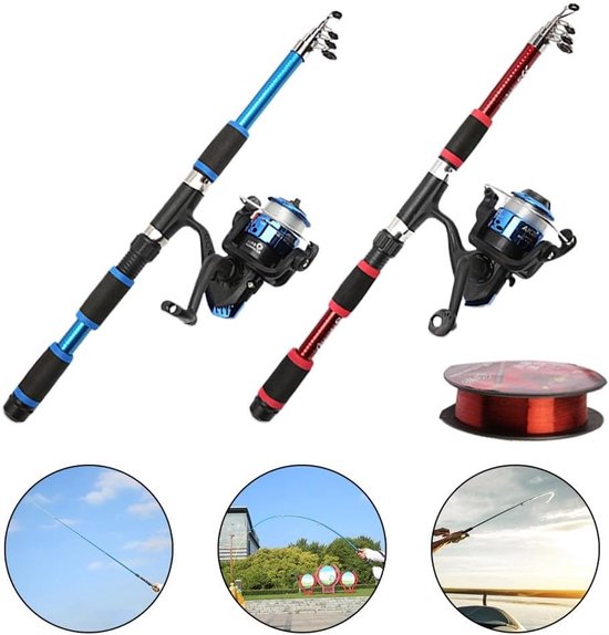 Telescopische Hengel Set - Zeehengel Werphengel - Vissen op Zee - Compleet met Accessoires - 2.1 Meter - Rood — afbeelding 3