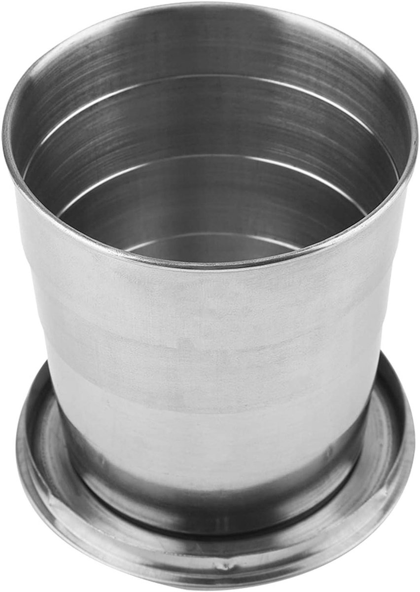 Vouw Cup - Watermok Sleutelring - Buitenreizen Drinken - Opvouwbaar Roestvrij Staal - 250 ml - Zilver