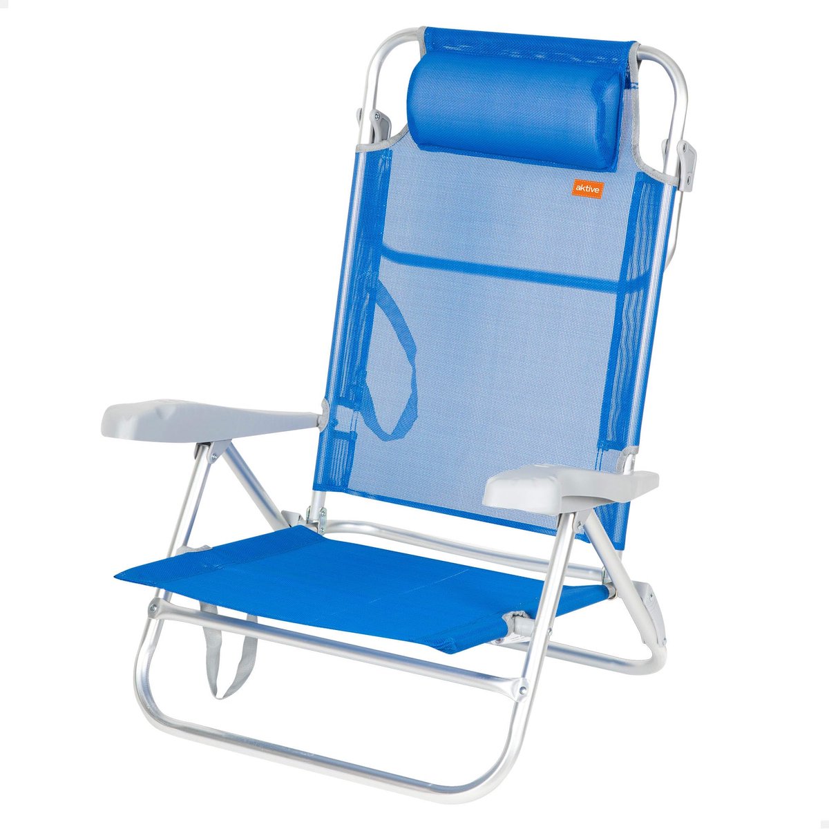 SnelShoppen - Inklapbare Strandstoel 8 Posities Blauw met Gevoerd Kussen - Draagkracht 110 kg - Perfect voor Camping, Tuin en Strand - 47 x 49 x 82 cm