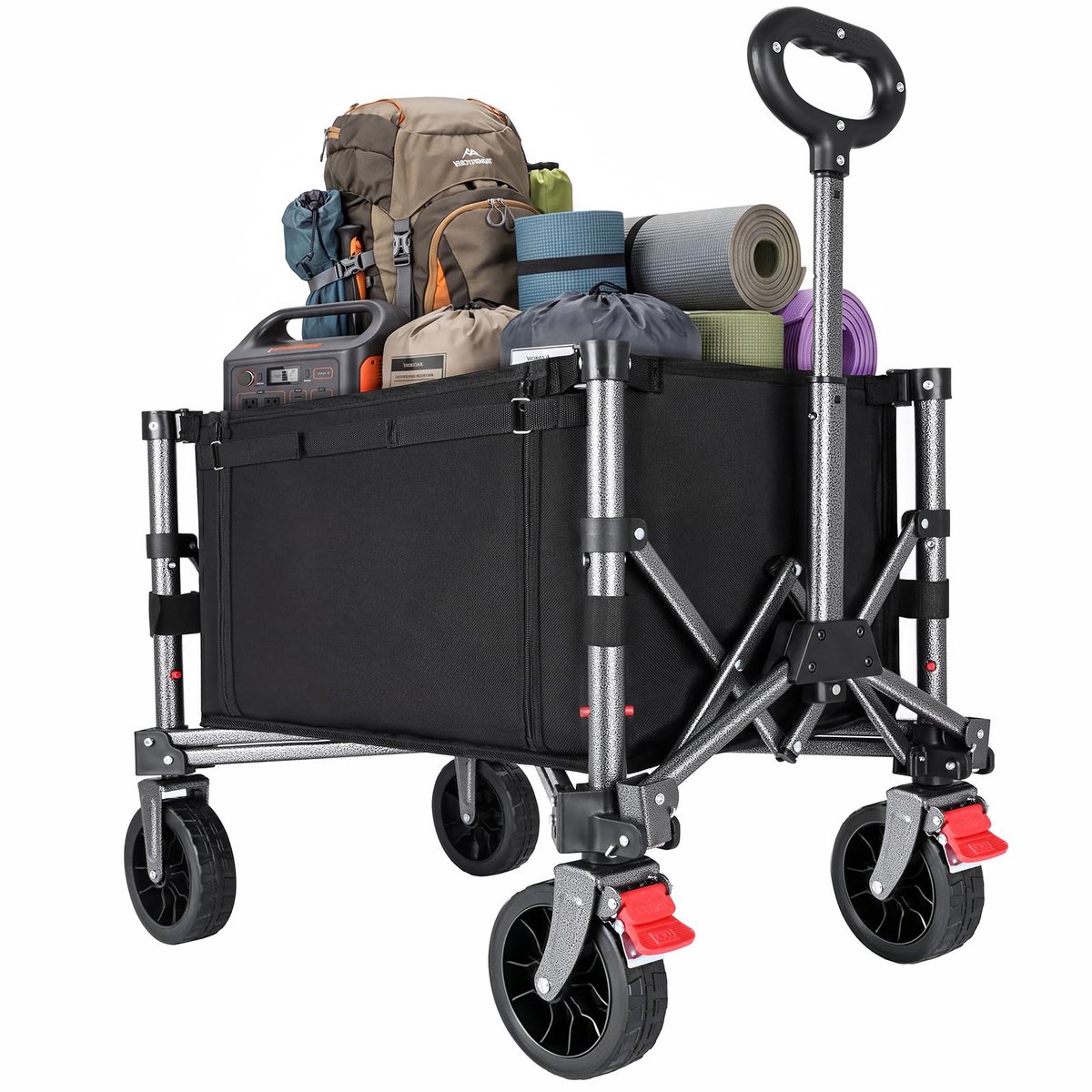 SnelShoppen - YEAUPR PRO Opvouwbare Wagen met Wielen - 70L Inhoud, 50kg Draagvermogen - Antraciet - Ideaal voor Kruidenierswinkel, Strand, Sport, Tuin