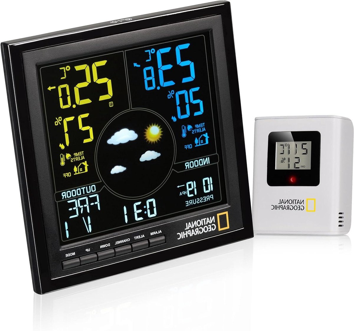 Weerstation met Buitensensor - Weercomputer Weersvoorspeller - Thuis Weer Monitoren - VA Kleurendisplay - 151 x 143 mm - Zwart
