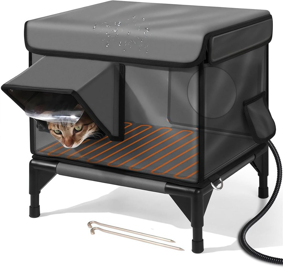 Verwarmd Kattenhuis - Buitenkattenhuis Geïsoleerd - Bescherming Tegen Kou - Waterdicht Weerbestendig Design - 65 x 42 x 30 cm