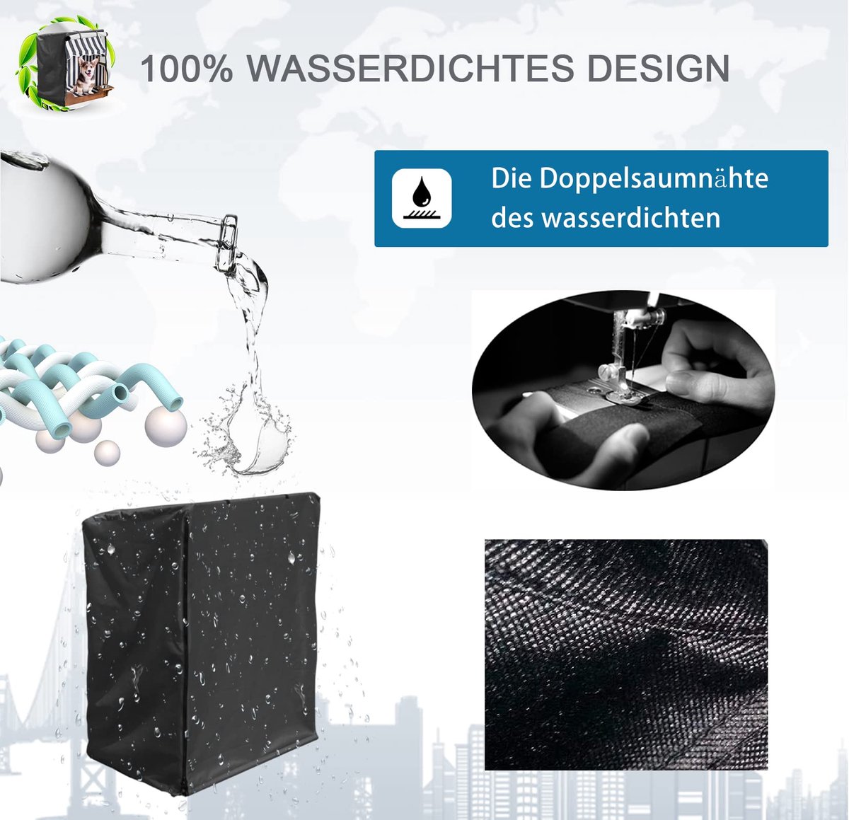 SnelShoppen - Beschermhoes voor Hondenstrandstoel - Waterdicht, Dubbele Ritssluiting, 420D Oxford, Zwart - Voor Honden, Strand, Camping, Tuin (85 x 75