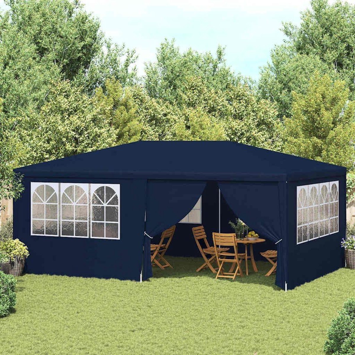 Tuinpaviljoen Partytent - Feesttent Paviljoen - Buitenfeesten Organiseren - UV- en Waterbestendig - 4 x 6 meter - Blauw