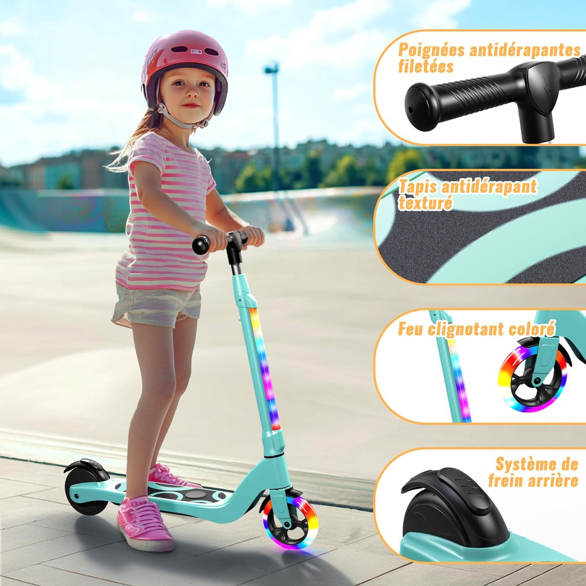 SnelShoppen - Elektrische step voor kinderen 6-8-10 jaar, gekleurd ledlicht, 3 instelbare hoogtes, 5,3 inch, 70 kg max. belasting, snelle elektrische