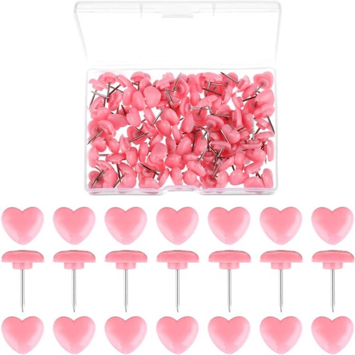 Roze push-pinnen - liefde hart duimkopspijkers - kurkbord accessoires.