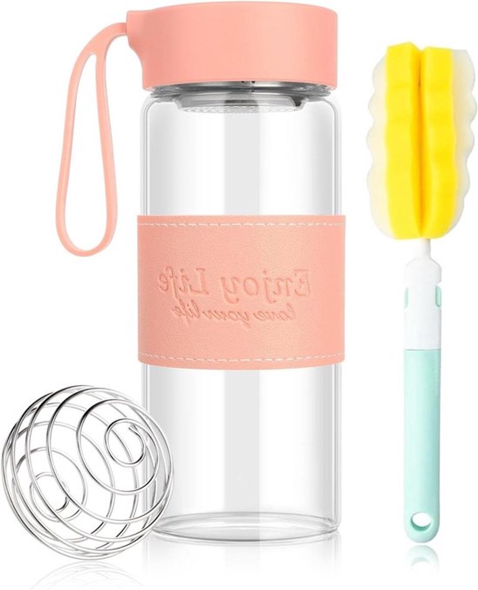 Proteïneshakerglas 480 ml - 16 oz - Geurloos - BPA-vrij - Roestvrijstalen roerbal - Roze