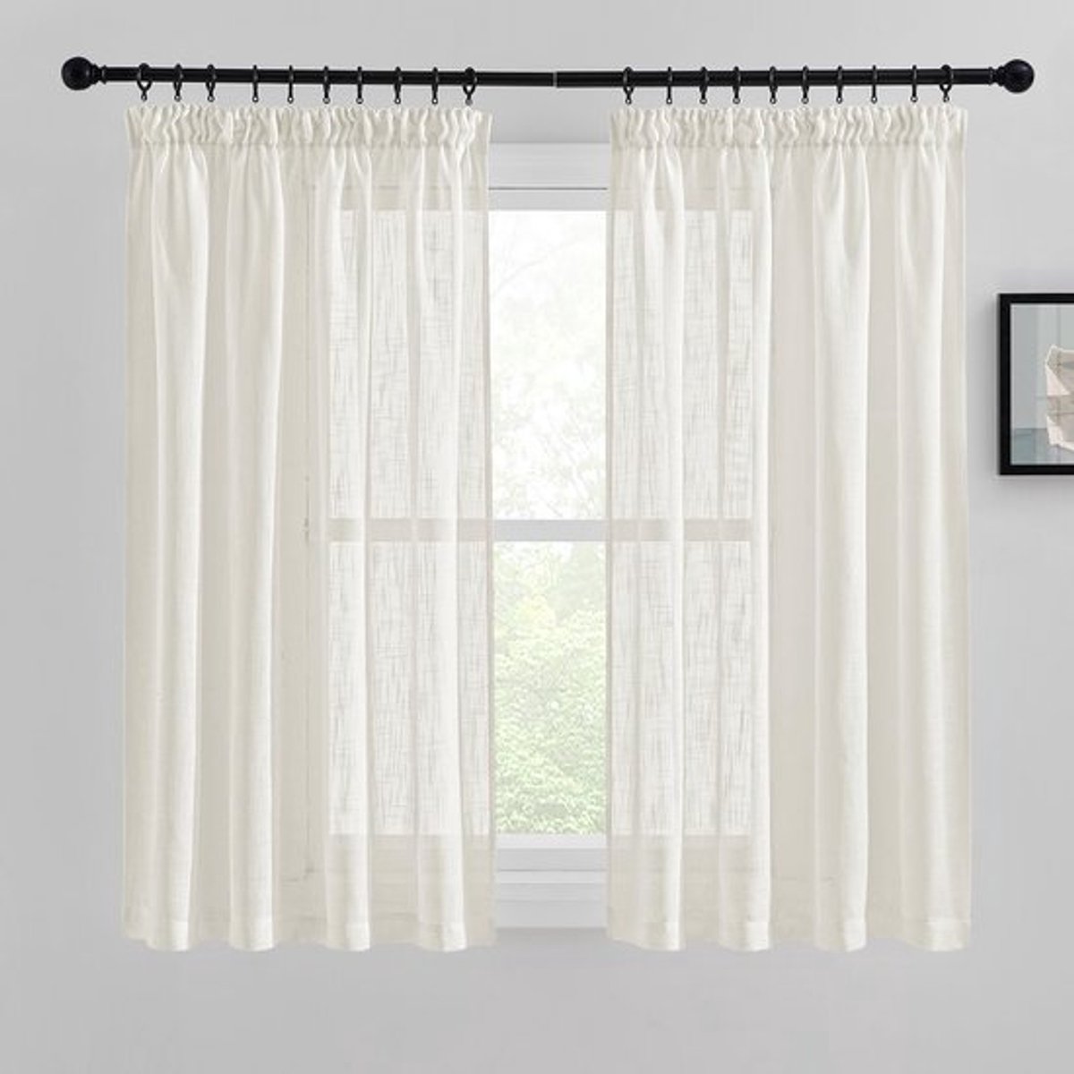 Vitragegordijnen Lichtbeige - Linnen Gordijnen - 140x145cm - Transparante Raamgordijnen - Ruches - Comfortabele Decoratie