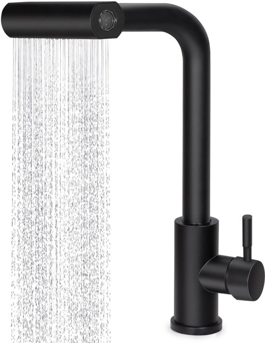 Keukenkraan met uittrekbare uitloop - Waterval functie - 360° Draaibaar - 4 Straalsoorten - Instelbaar warm/koud water - Zwart - Keukenmengkraan