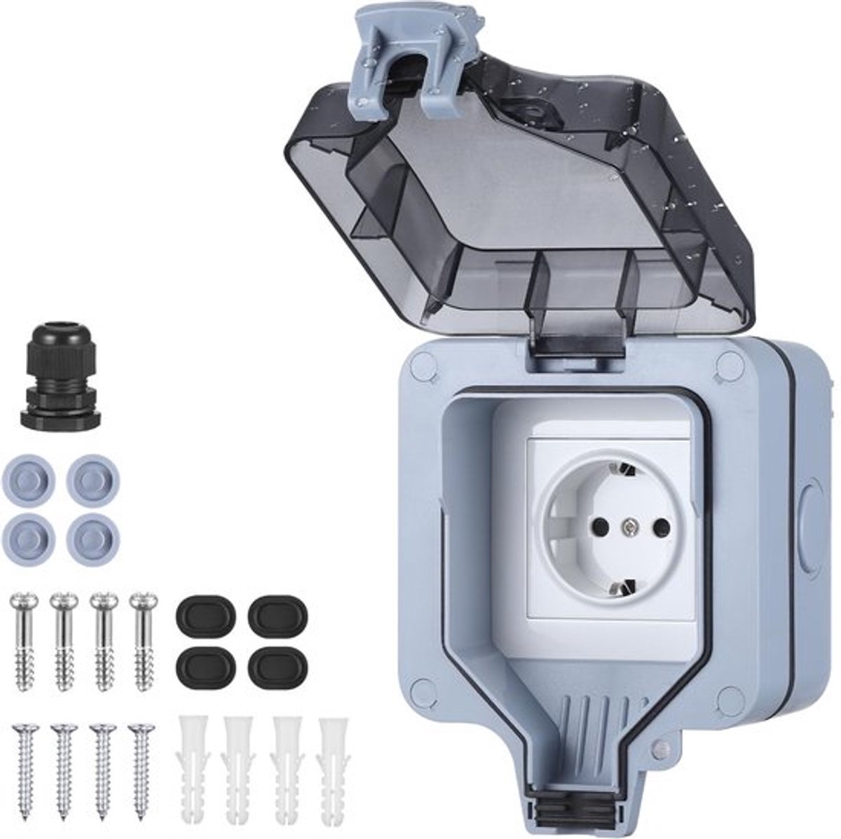 - Buitenstopcontact - Waterdicht IP66-stopcontact - Voor vochtige ruimtes - Geaard contact - Tuinstopcontact - Stofdicht en weerbestendig