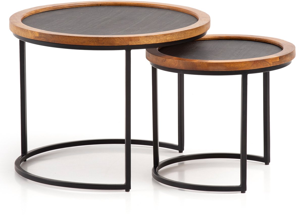 Sky Style Zenith Ronde Salontafel Set Mango / Steen Antraciet / Naturel