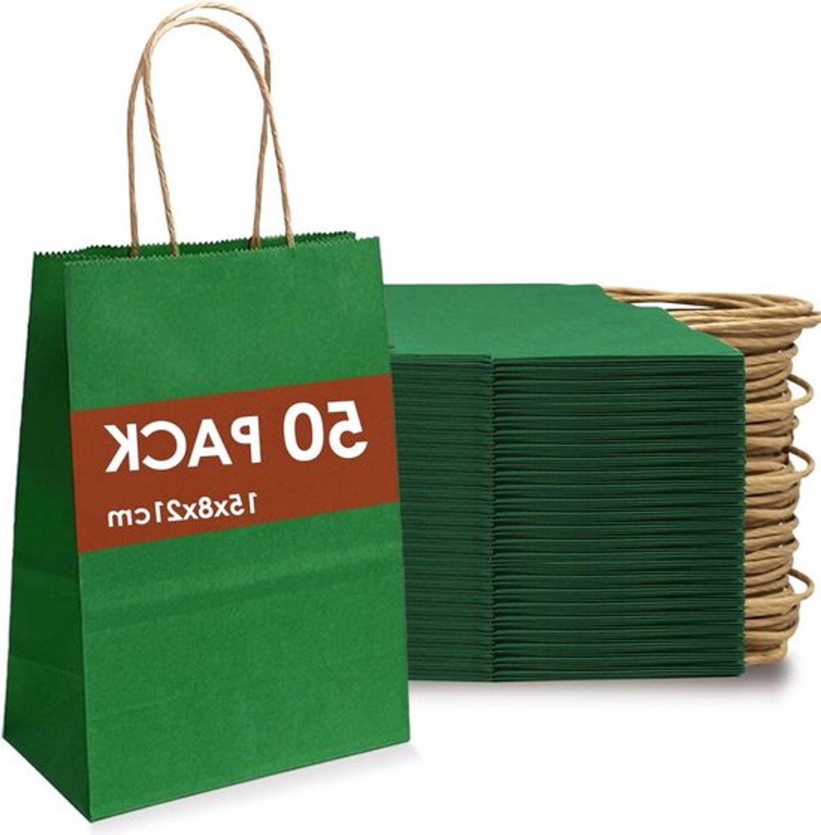 Kraftpapieren Zakken met Handvat - 50 stuks - Groen - Verjaardag Bruiloft Kerstmis
