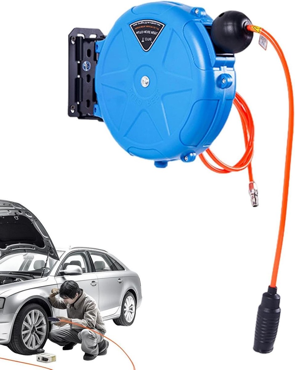 Luchtslanghaspel - Automatische oproller - Werkplaats organiseren - Zwaar belastbaar ABS - 10 meter - Blauw