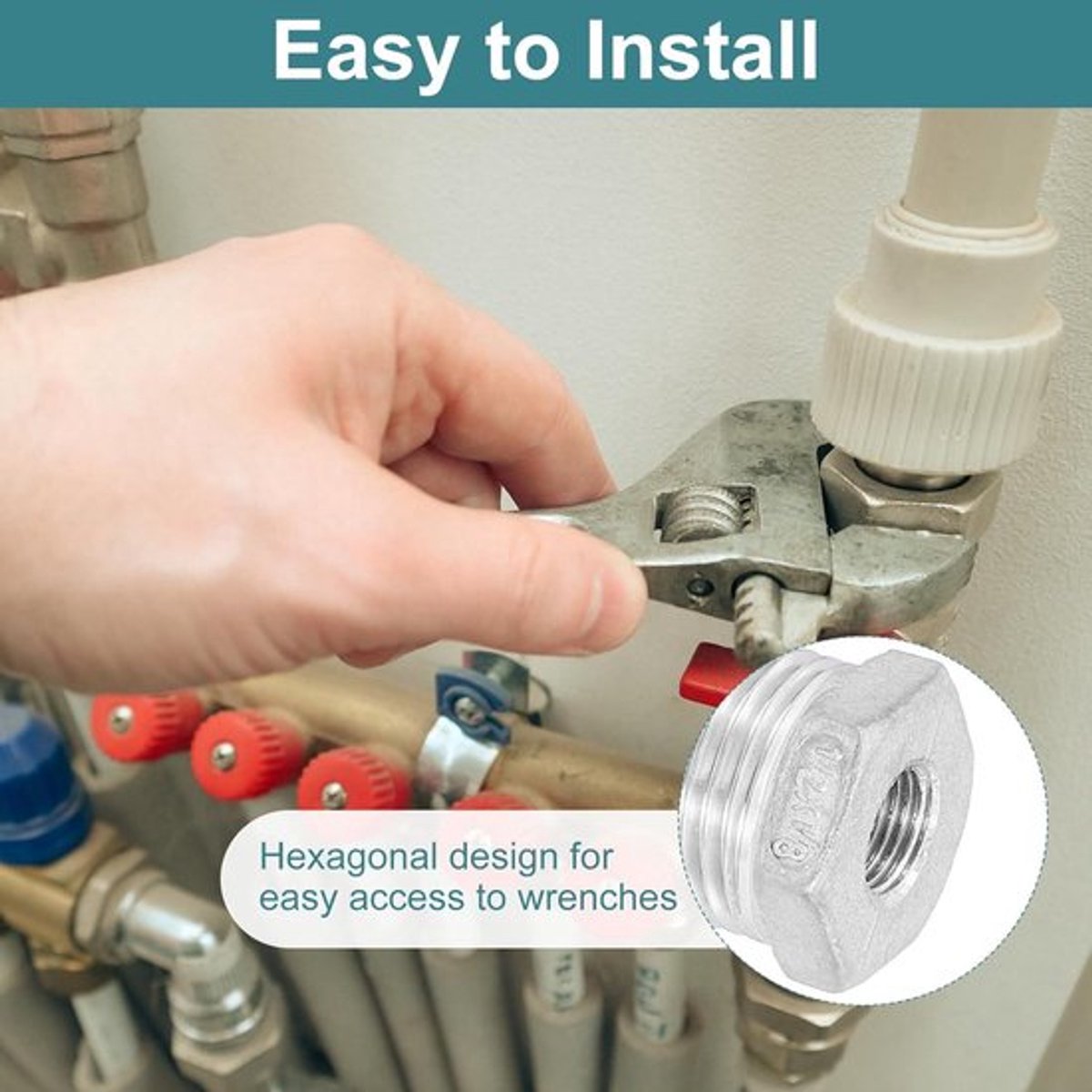 RVS Verloopstuk 1/2" M naar 1/8" V NPT met zeskant - Industrieel, Olie/Gas, Sanitair