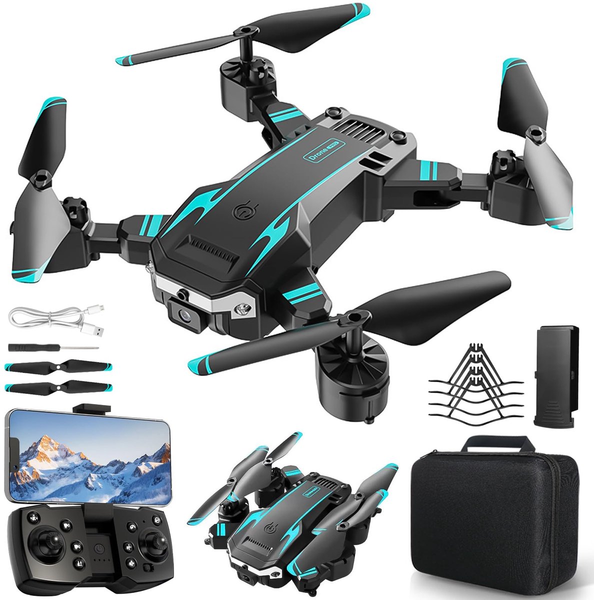 SnelShoppen - NXPZ Drone met Dubbele HD-camera voor Beginners, Opvouwbare Kinderdrone met 3D-flips, 1-Knop Start/Landing, Headless-modus, Waypoint-vlu