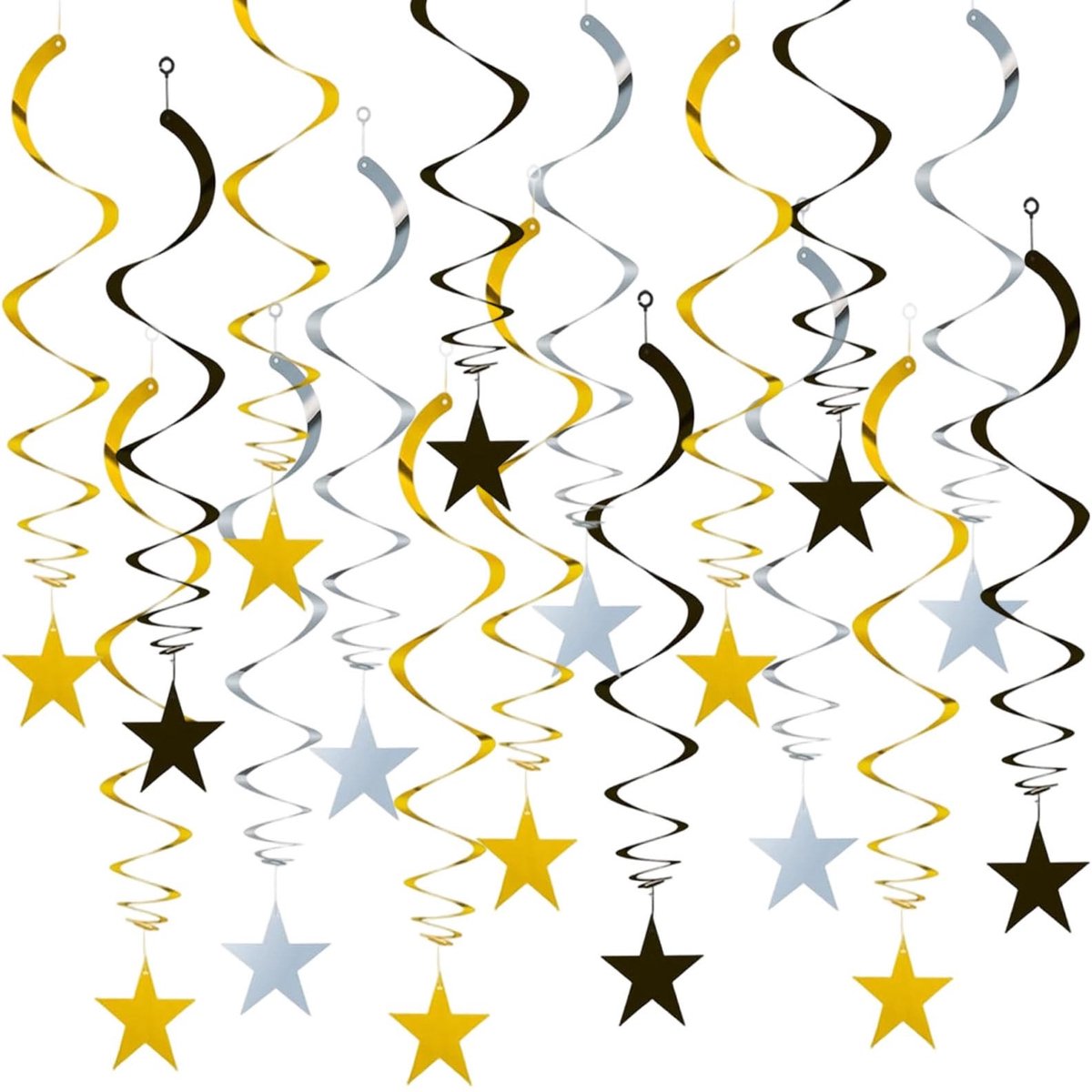 Dailygoods- Feestdecoratie 15 stuks - Luchtslangen - Sterrenslinger - Gouden Streamer - Papieren Sterren - Hoogwaardige Materialen - Feestversiering
