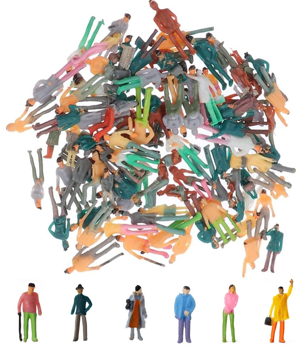 Dailygoods- Miniatuurmensen 100 stuks - Beschilderde Figuren - H0 Schaal 1:75 - Kunststof - Decoratie voor Landschappen - Perfect voor Modelbouw - Modelfiguren