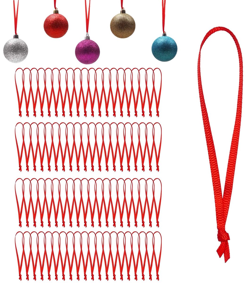 Dailygoods - 200 Stuks Sleutelkoord voor Kerstballen - Rood Koord voor Kerstdecoraties