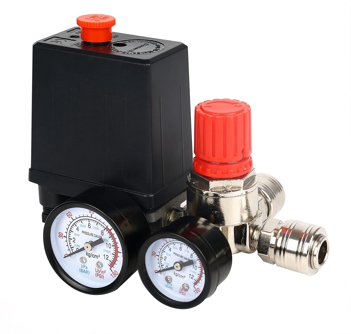 Dailygoods - Drukschakelaar voor Luchtcompressor met Manometer en Drukregelaar