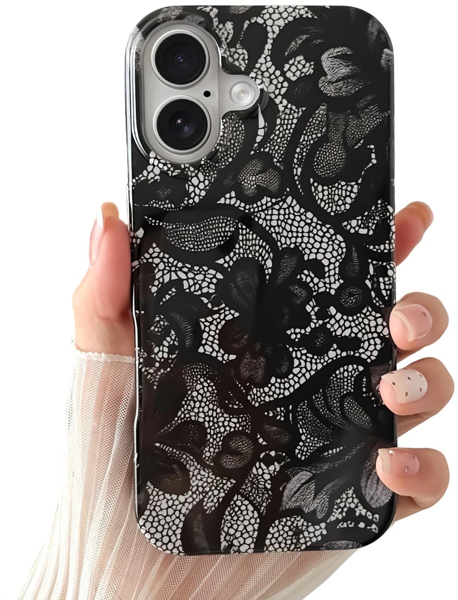 Dailygoods- Beschermhoes iPhone 17 - Vintage Motief - Zacht/Dun - Schokbestendig - Voor Vrouwen/Meisjes - Zwart - Telefoonhoes