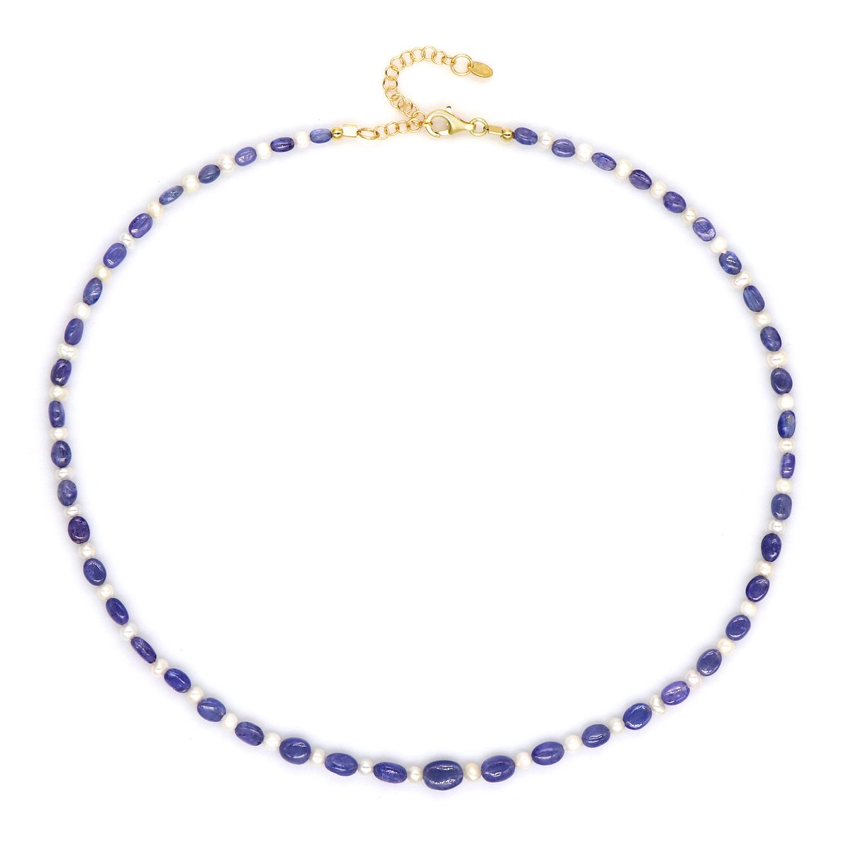 Cavill - Verguld 925 Sterling Zilver Halsketting - Tanzaniet Fancy Kraal 36,09 ct - Witte Zoetwaterparels - Luxe Sieraad - Verstelbaar 45-50 cm