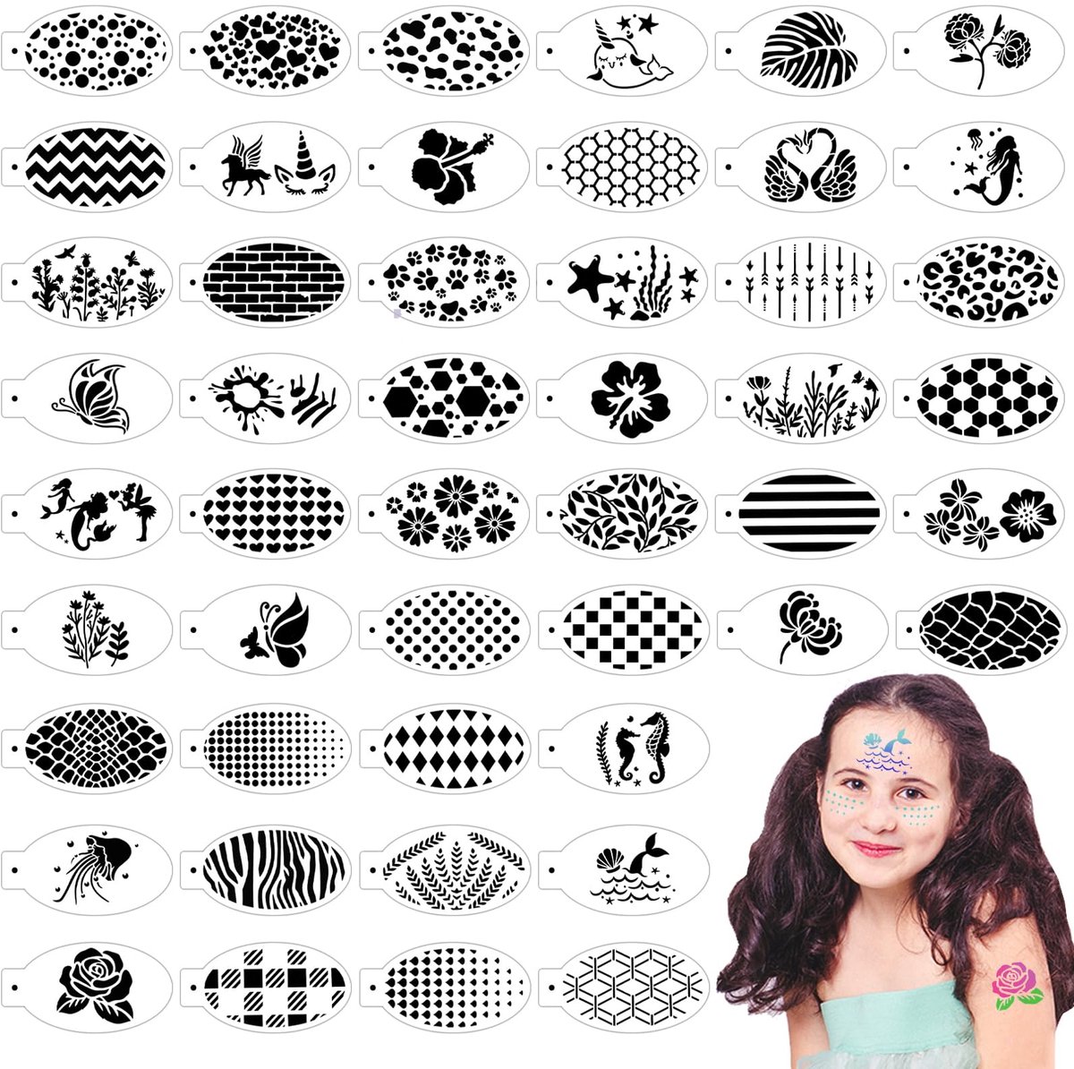 Dailygoods- Gezichtssjabloon 48 Stuks - Herbruikbaar - Duurzaam - Zacht - Kunststof - Eenvoudig in Gebruik - Perfect voor Feestjes - Gezichtsbeschildering