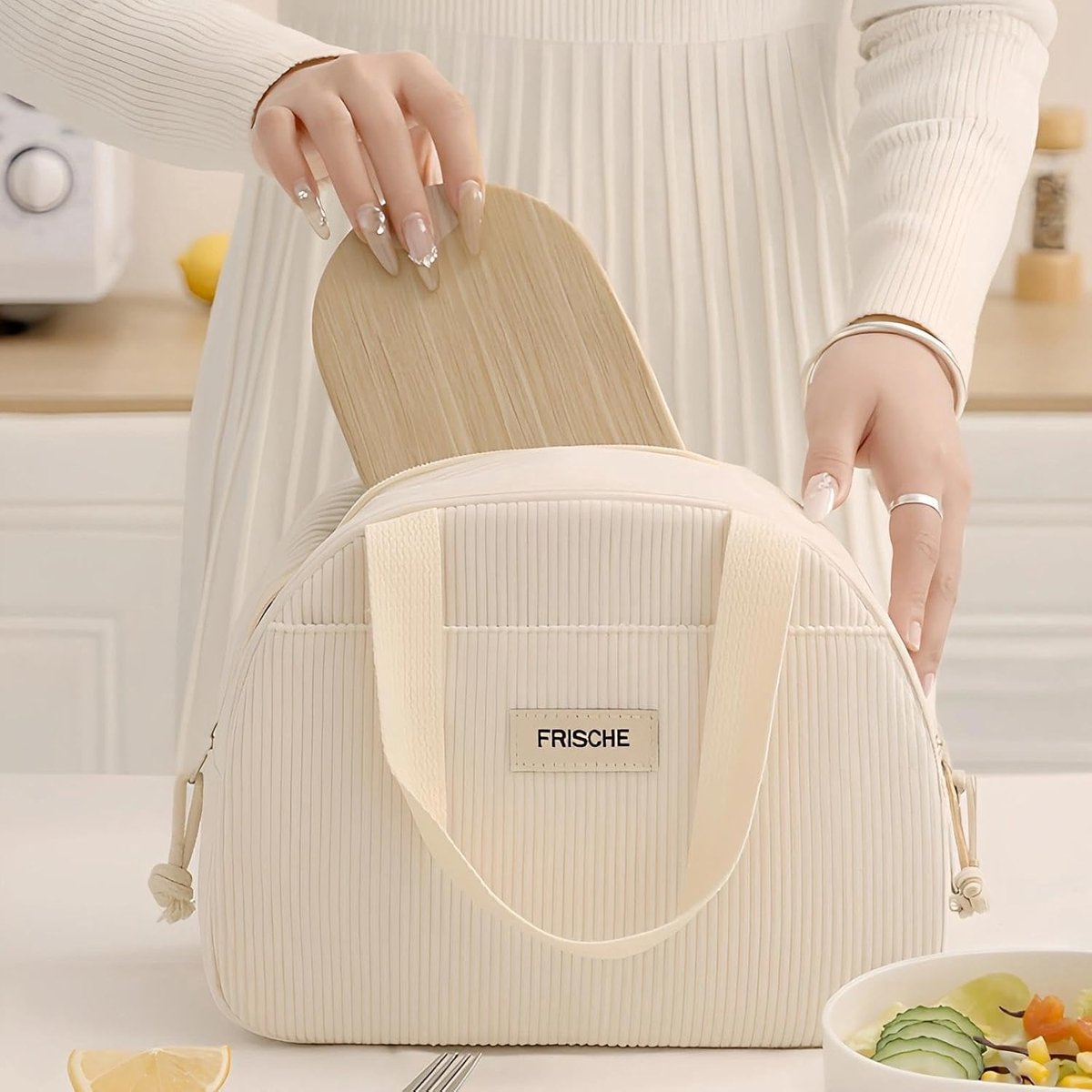 VHV-Lunchtas 6.5L - Kleine Geïsoleerde Lunchtas voor Dames en Heren - Opvouwbare Thermische Koeltas voor Werk, School en Camping - Beige — cadeau in Cadeau-ideeën - foto 5