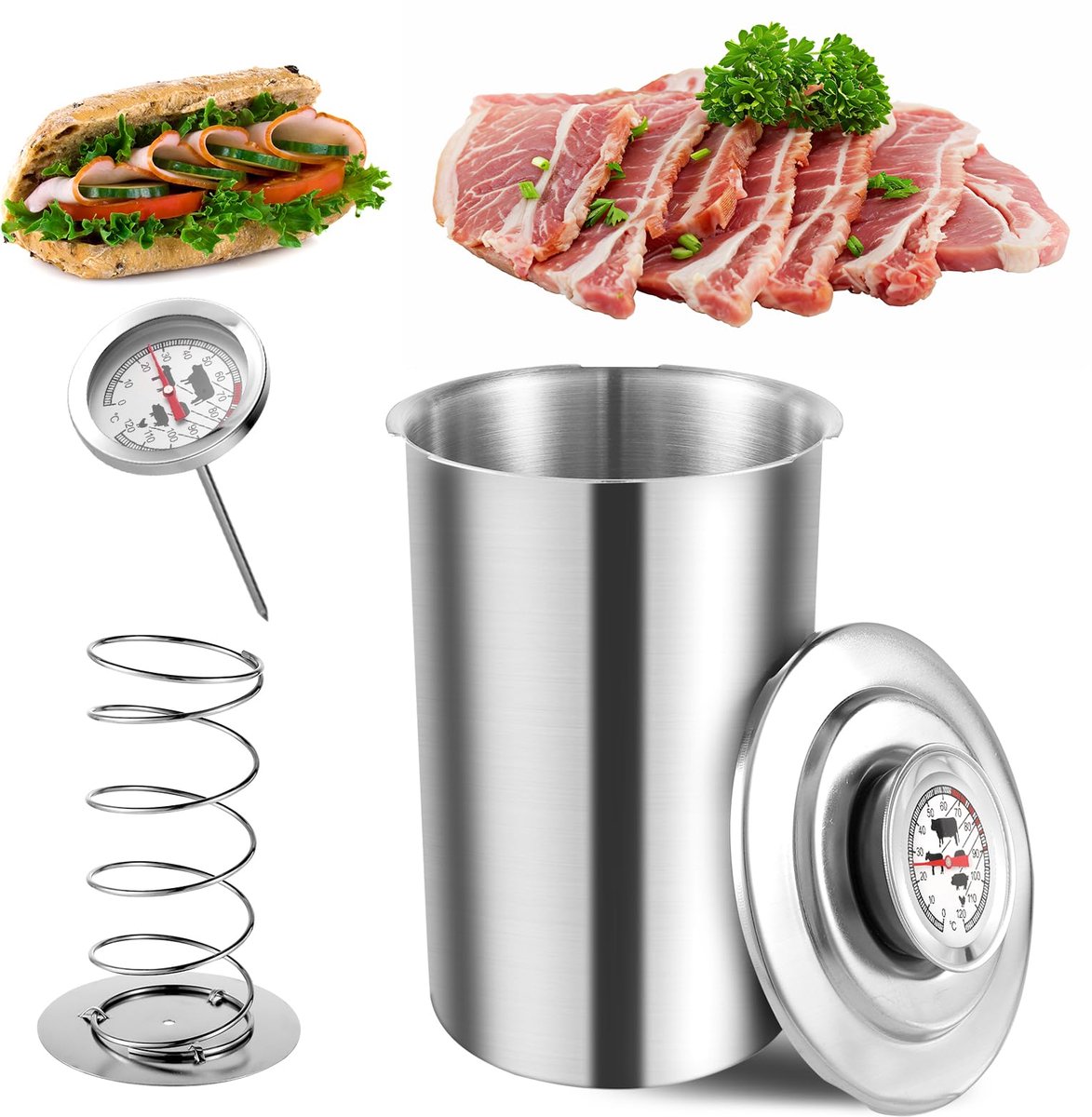 Dailygoods - Hamermaker Gereedschap Set - Vleespers met Thermometer voor Zelfgemaakte Vleeswaren