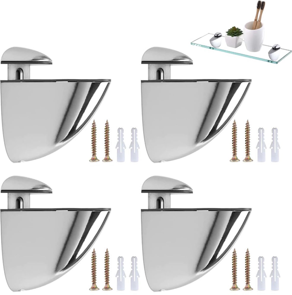 Dailygoods - 4 Stuks Verstelbare Glasplank Steunen met Schroeven en Extensies