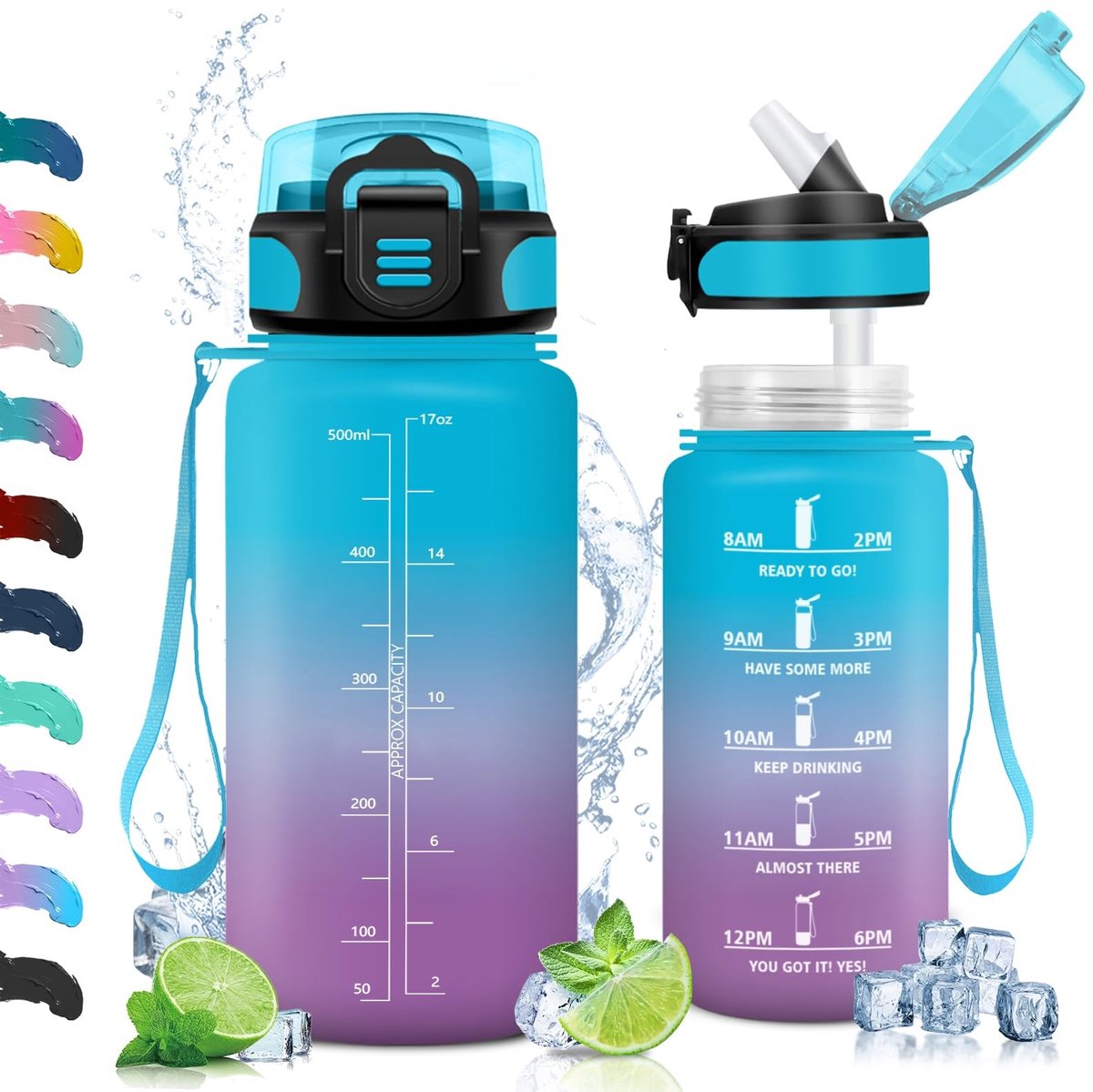 Dailygoods - School Drinkfles met Rietje - 0.5 L, Lekvrij, BPA-vrij, Ideaal voor School en Sport