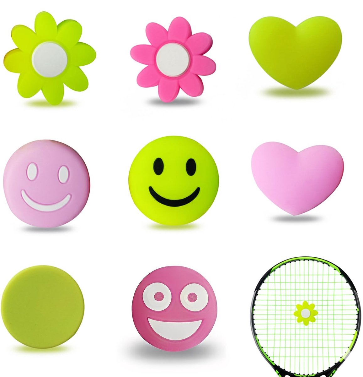 Dailygoods- Tennisracketschokdemper 8 stuks - Grappige Vibratiedemper - Siliconen - Vermindert Rackettrillingen - Verbetert Slagcontrole - Stijlvolle Designs