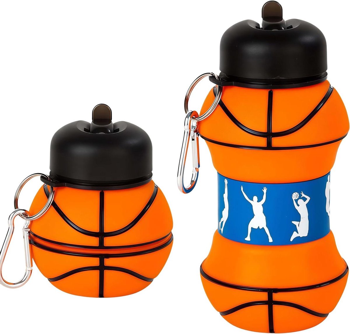 Opvouwbare Waterfles - Drinkfles Siliconen - Sport Hydratatie - Basketbal Design - 550 ml - Zwart Oranje