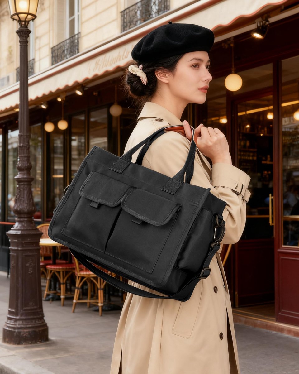 SnelShoppen - Bergsalz Handtas Dames - Waterdichte Canvas Shopper - Middelgrote Schoudertas voor Kantoor, Reizen en Dagelijks Gebruik - Zwart