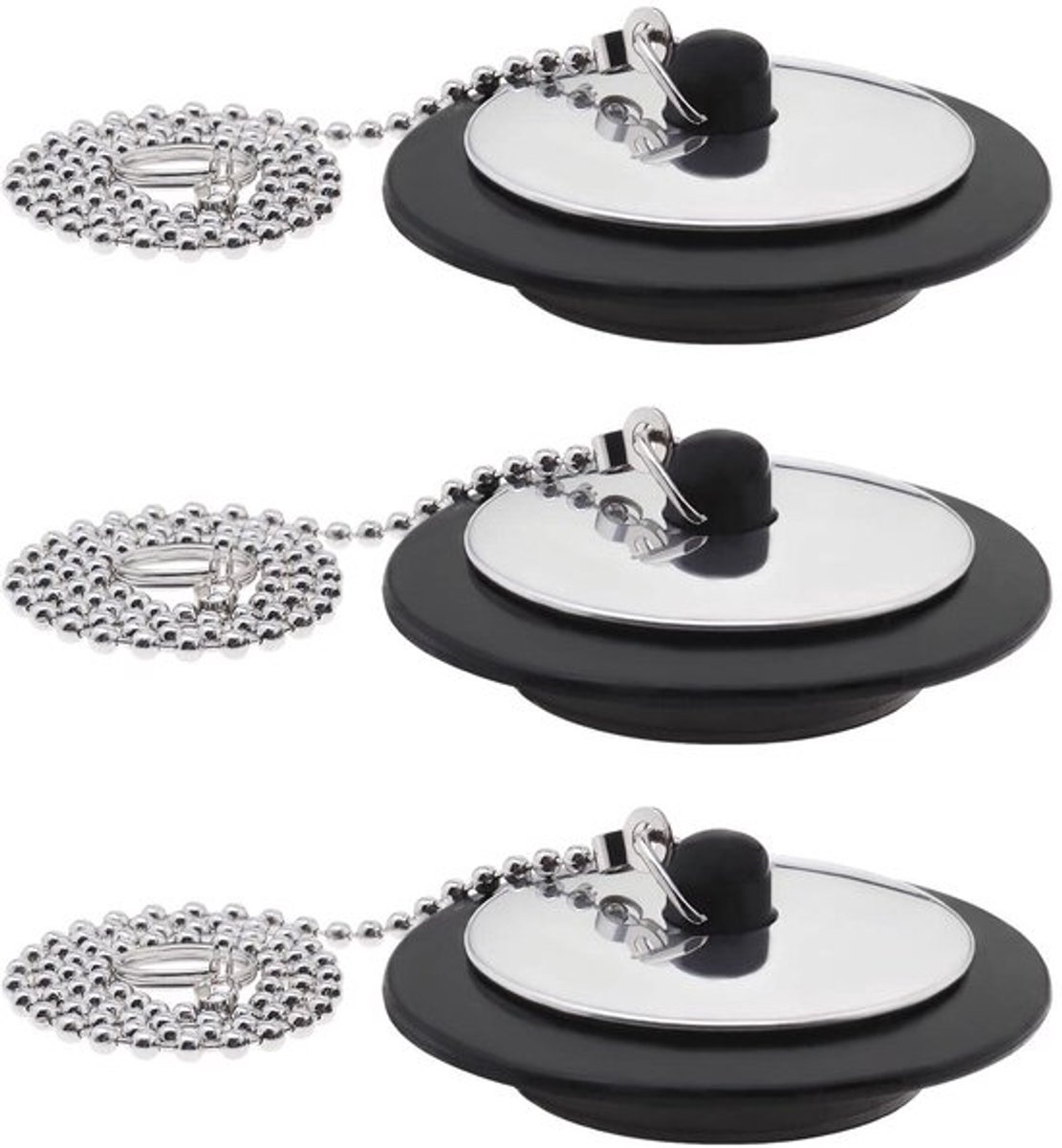 - Bad Plug - Afvoerstopper - 3 stuks - Zwart - Universele Spoelbak Plug - Geschikt voor Bad en Keuken - 43 mm