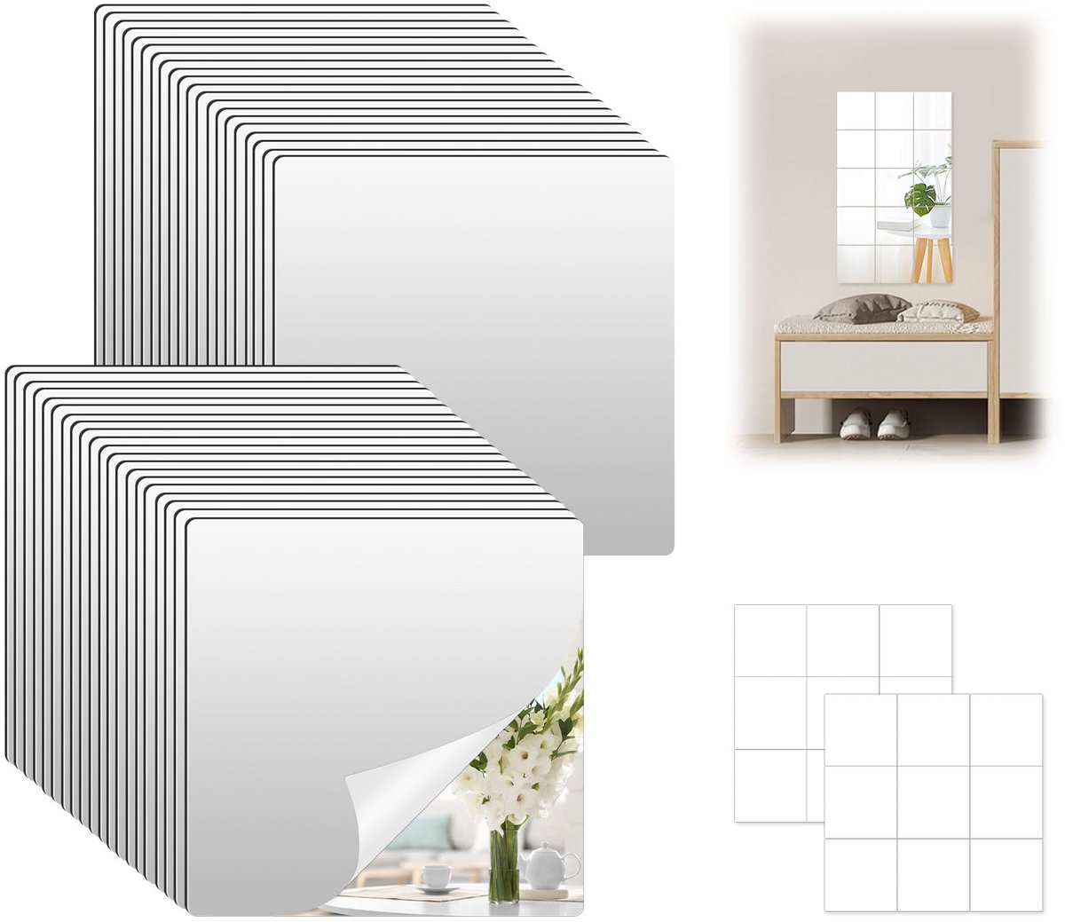 Dailygoods - 40 Stuks Zelfklevende Spiegelfolie voor Wanddecoratie