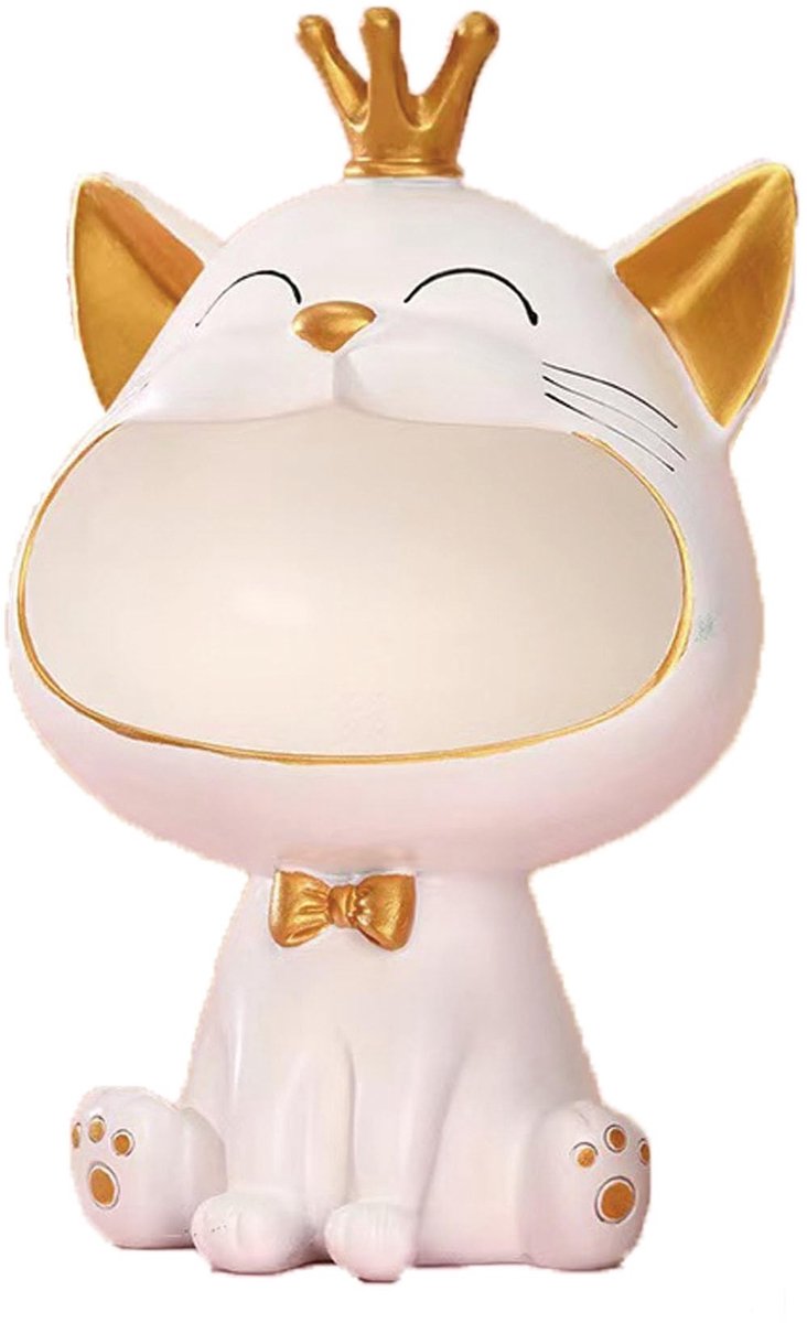 Dailygoods- Gelukskat - Harsbeeldje 18x16x28 cm - Decoratief Standbeeld - Cadeau voor Woonkamer - Vrijstaand of Plankdecoratie - Veilig en Robuust - Kattenbeeld