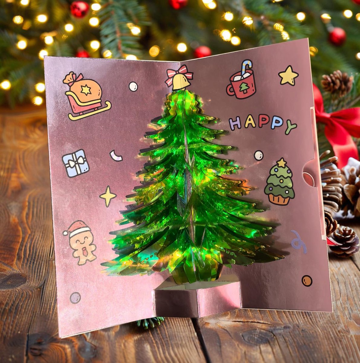 Dailygoods - Pop-up Kerstkaart 3D - Glinsterende Kerstboom als Cadeau