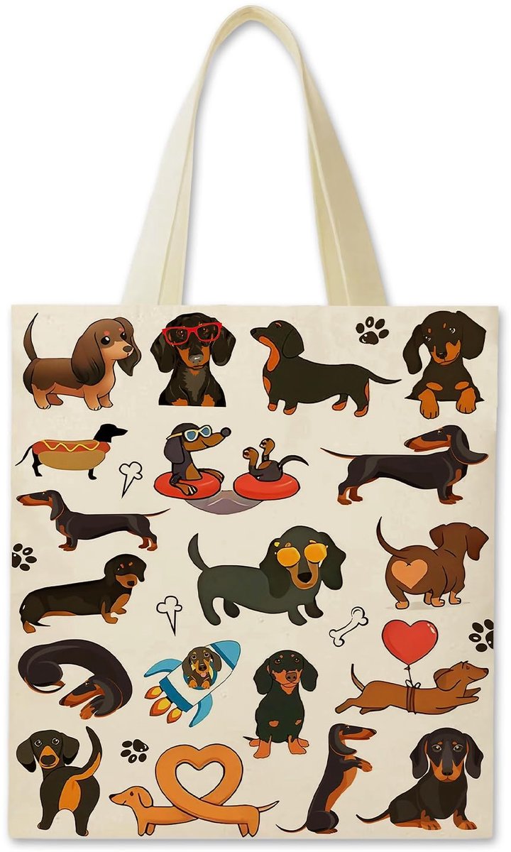 Dailygoods - Teckel Bedrukte Stoffen Tas - Draagtas voor Dames, 40 x 35 cm