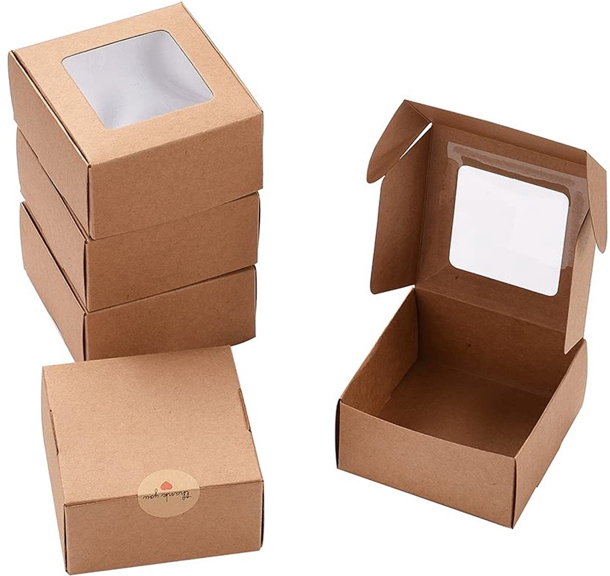 Dailygoods - 30 Stuks Vierkante Papier Snoep Dozen met Venster voor Taarten en Koekjes