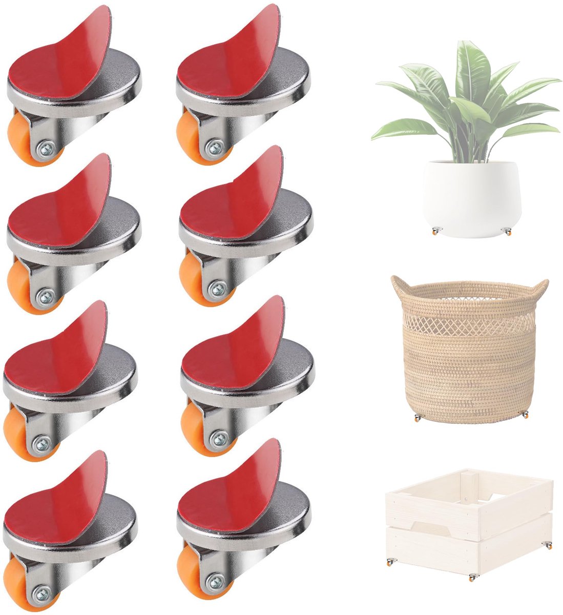 Dailygoods - Set van 8 Zelfklevende Meubelwielen - 360° Rotatable Rvs Meubelrollen