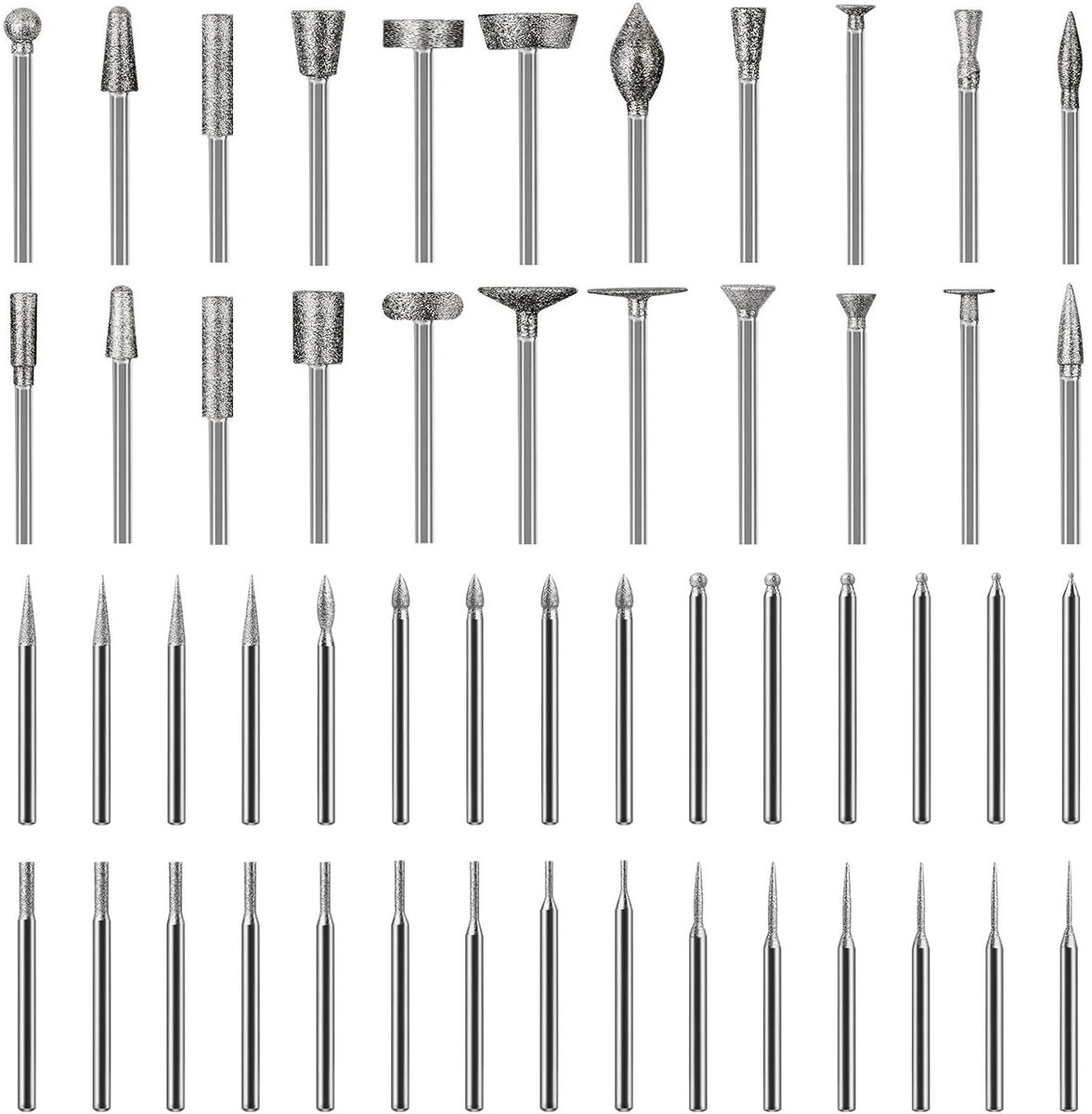Dailygoods- Slijpbitset 52 Stuks - Diamanten Stiftfrezen - Accessoires voor Rotatiegereedschap - Fijnslijpkoppen - Graveerkoppen - Geschikt voor Jade Snijden - Graveerset