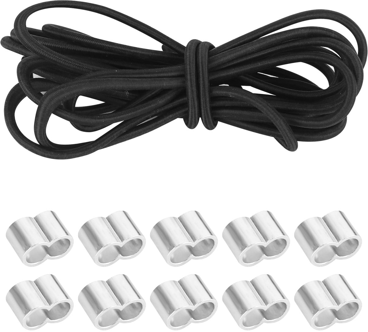Dailygoods - 6 Meter Zwart Elastisch Expandertouw met 10 Wurgklemmen