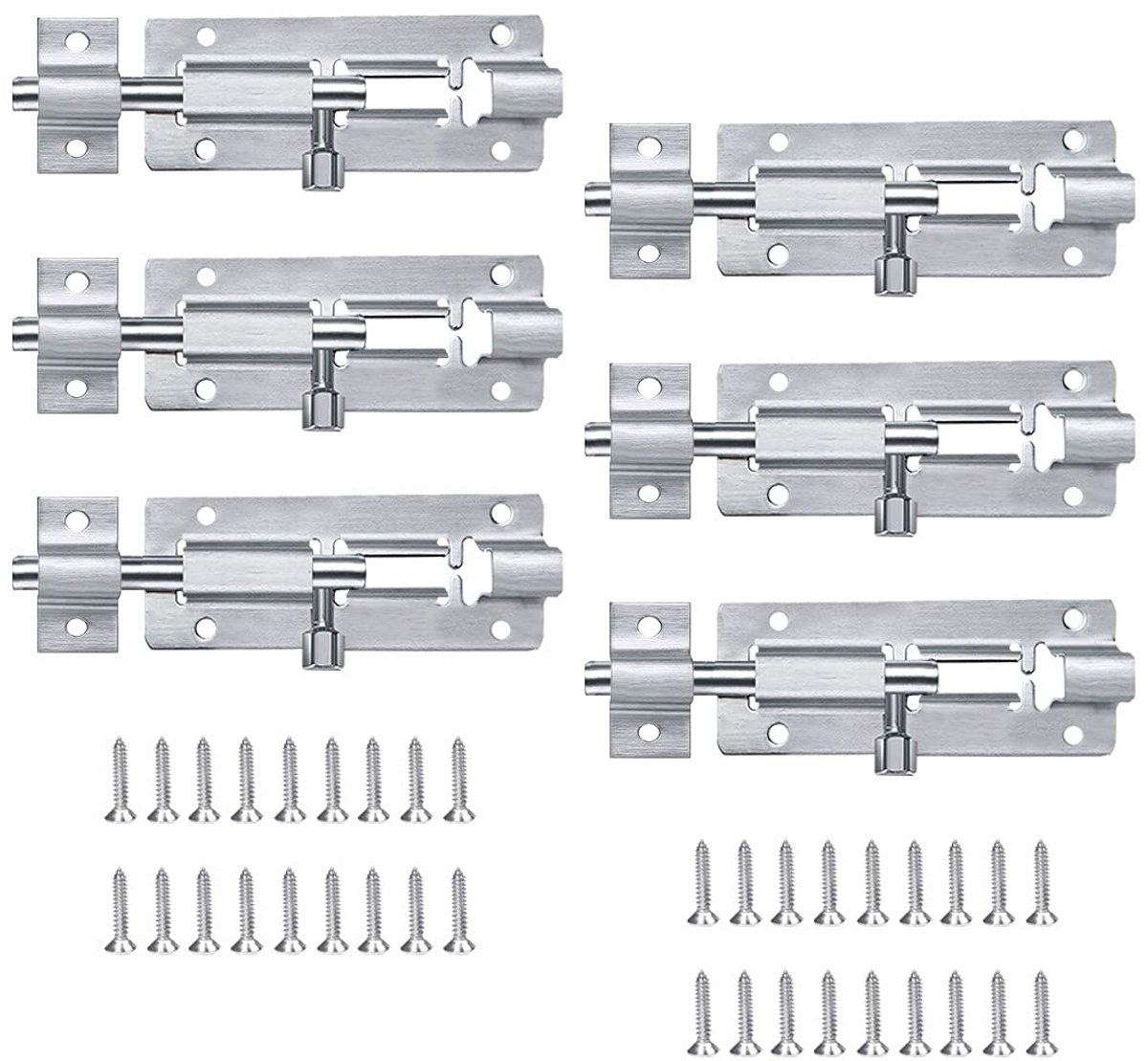 Dailygoods- Deurgrendel Roestvrij Staal - Schuifgrendel - Grendelslot - 6 Stuks - 73 mm - Eenvoudig te Installeren - Slijtvast en Sterk